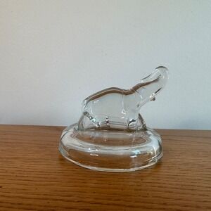 Vintage Clear Glass Elephant Figurine Lid‎ Paperweight Decor Replacement